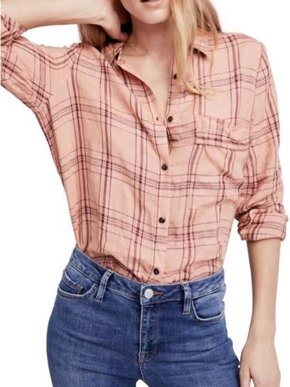 Free People No Limits Plaid Linen Tunic Shirt – XS (Oversized Fit)